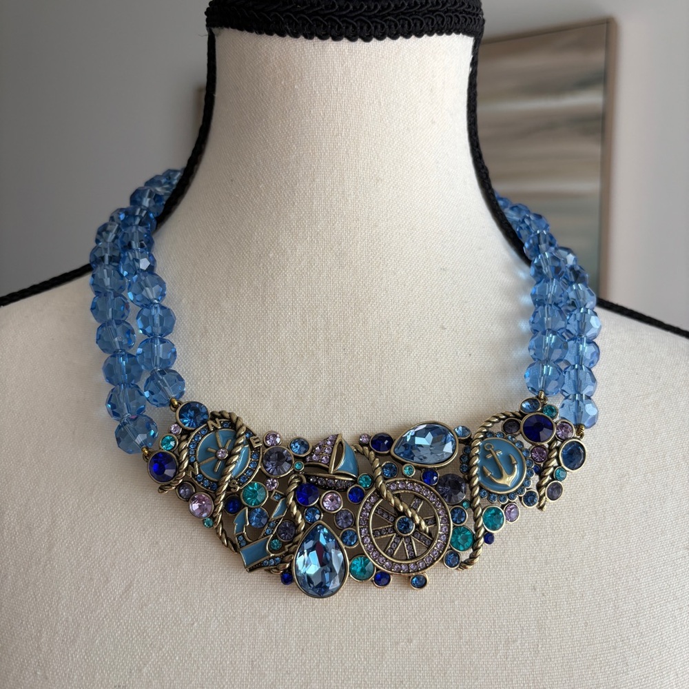 Heidi Daus Nautical style Blue Multi-Stone Bib Necklace